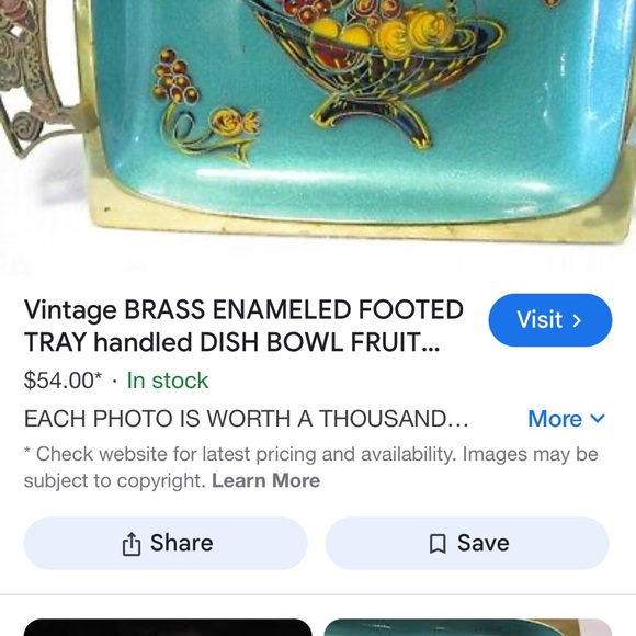 Vintage BRASS ENAMELED FOOTED Tray - Picture 11 of 11